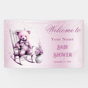 Banderoles Aquarelle rose bébé ours Baby shower Bienvenue