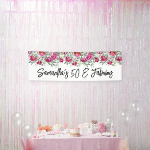 Banderoles Aquarelle rose chaud Peonies 50 & Fabulous Long