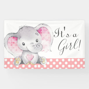 Banderoles Aquarelle rose de l'éléphant rose Baby shower