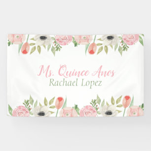 Banderoles Aquarelle rose et blanche élégante florale
