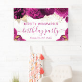 Banderoles Aquarelle rose et or Fleurs Anniversaire (En situation)