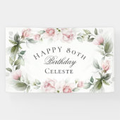 Banderoles Aquarelle rose féminine 80e anniversaire (Horizontal)
