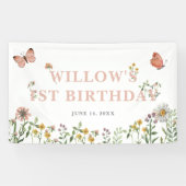 Banderoles Aquarelle rose Fleur sauvage 1er anniversaire (Horizontal)