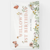Banderoles Aquarelle rose Fleur sauvage 1er anniversaire (Vertical)