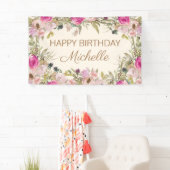 Banderoles Aquarelle rose Floral Joyeux anniversaire (En situation)