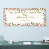 Banderoles Aquarelle rose floral Vert & or mariage (Salon professionnel)