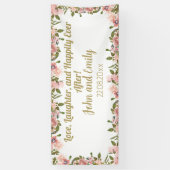 Banderoles Aquarelle rose floral Vert & or mariage (Vertical)