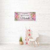 Banderoles Aquarelle rose pourpre Floral Joyeux Anniversaire (En situation)