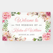 Banderoles Aquarelle rose rose mariage, enveloppée de fleurs (Horizontal)