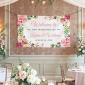 Banderoles Aquarelle rose rose mariage, enveloppée de fleurs