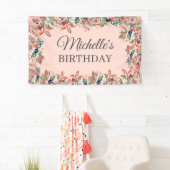 Banderoles Aquarelle rose Turquoise Fleur Anniversaire (En situation)