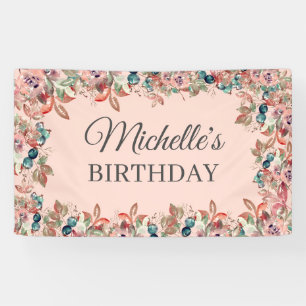 Banderoles Aquarelle rose Turquoise Fleur Anniversaire