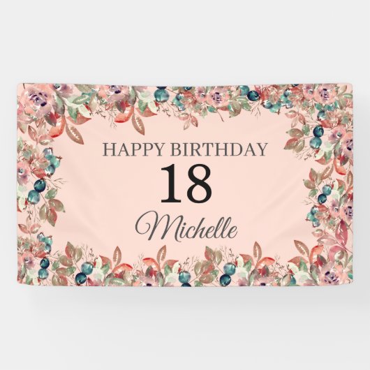 Banderoles Aquarelle rose Turquoise Floral 18e Anniversaire B (Horizontal)
