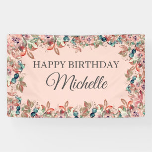 Banderoles Aquarelle rose Turquoise Floral Joyeux anniversair