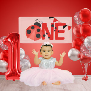 Banderoles Aquarelle rose UNE coccinelle Anniversaire Mini ba