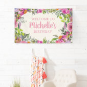 Banderoles Aquarelle rose violet Fleur sauvage Anniversaire B (En situation)
