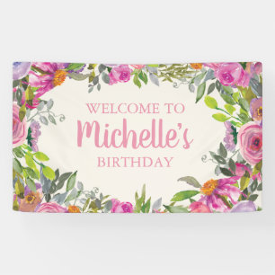 Banderoles Aquarelle rose violet Fleur sauvage Anniversaire B