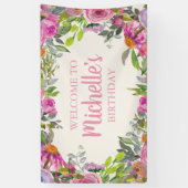 Banderoles Aquarelle rose violet Fleur sauvage Anniversaire B (Vertical)