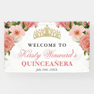 Banderoles Aquarelle Roses Roses Pink Bienvenue Quinceanera