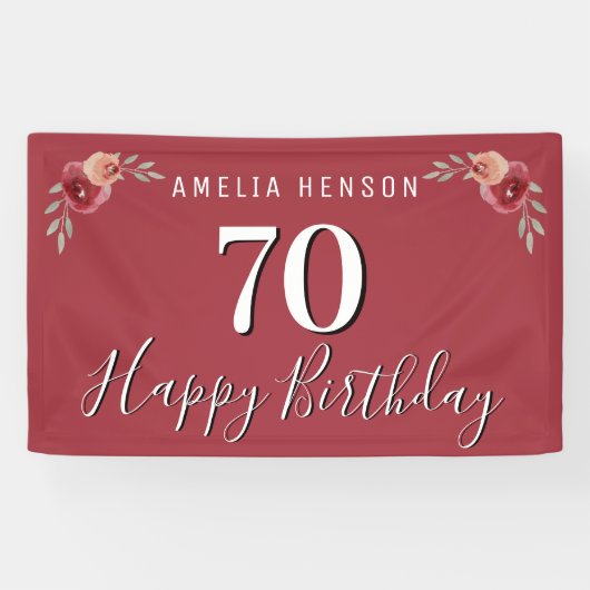 Banderoles Aquarelle rouge Floral 70e anniversaire (Horizontal)
