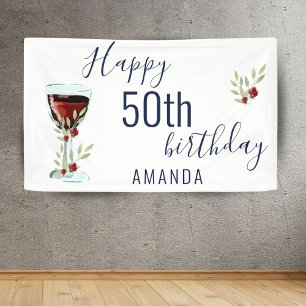 Banderoles Aquarelle Rustique Rose de vin rouge 50e anniversa