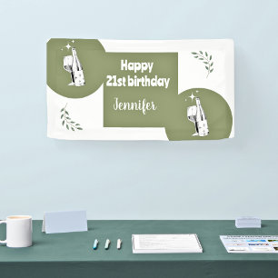 Banderoles Aquarelle rustique Sage Green Joyeux 21e anniversa