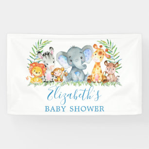 Banderoles Aquarelle Safari Animaux Baby shower Bleu