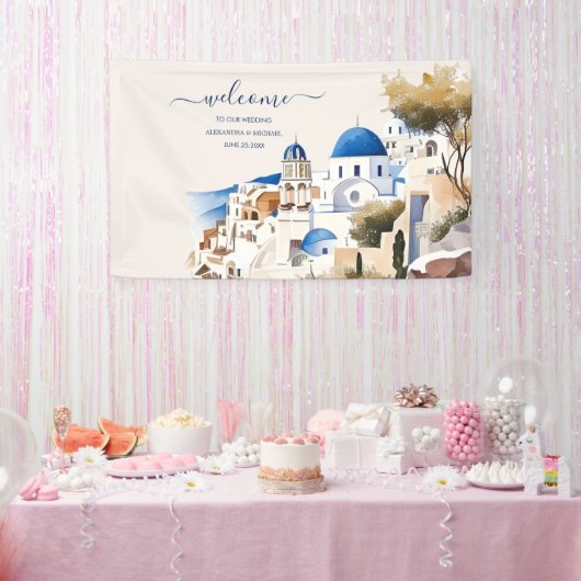 Banderoles Aquarelle Santorin Destination Mariage (Fête)