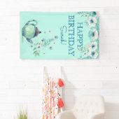 Banderoles Aquarelle Teapot Vert Mint Fleurs Aqua Turquoise (En situation)