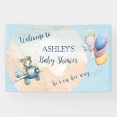 Banderoles Aquarelle Teddy Bear Aviator Boy Baby shower (Horizontal)