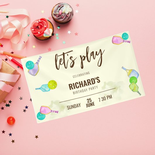 Banderoles Aquarelle Thème Pickleball Sports Anniversaire