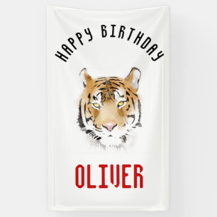 Banderoles Aquarelle Tiger Head Joyeux Anniversaire