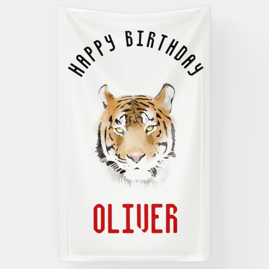 Banderoles Aquarelle Tiger Head Joyeux Anniversaire (Vertical)