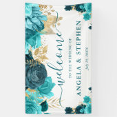 Banderoles Aquarelle Turquoise et Mariage de fleurs d'or (Vertical)