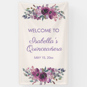 Banderoles Aquarelle violette Floral Quinceañera Welcome Bann