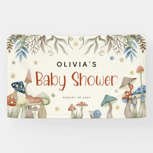 Banderoles Aquarelle Whimsical Baby shower de champignon (Horizontal)