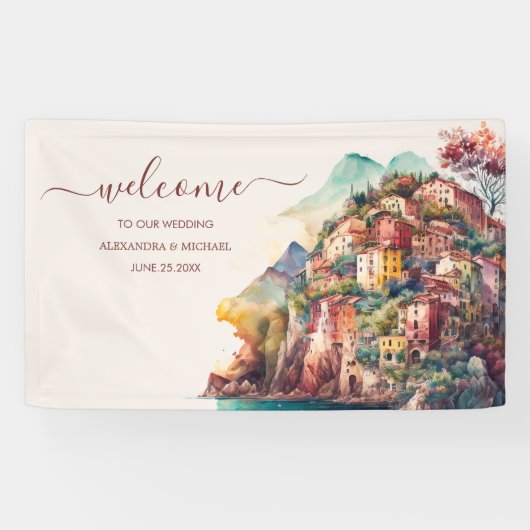 Banderoles Aquarelle Whimsical Mariage de destination italien (Horizontal)