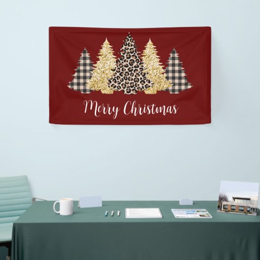 Banderoles Arbre de Noël Cheetah Imprimer Buffalo Plaid Parti (Salon professionnel)