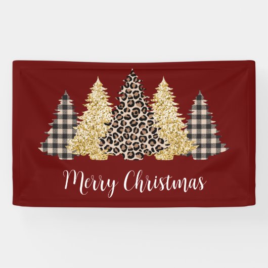 Banderoles Arbre de Noël Cheetah Imprimer Buffalo Plaid Parti (Horizontal)