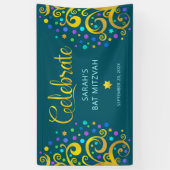 Banderoles Arbre de Vie en or Bat mitzvah Turquoise (Vertical)