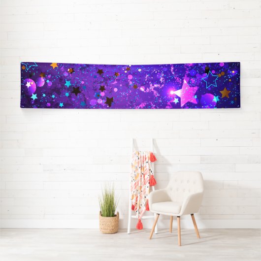 Banderoles Arrière - plan de feuille violet avec étoiles (En situation)