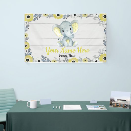 Banderoles Arrière-plan éléphant Fleurs rustiques Jaune (Salon professionnel)