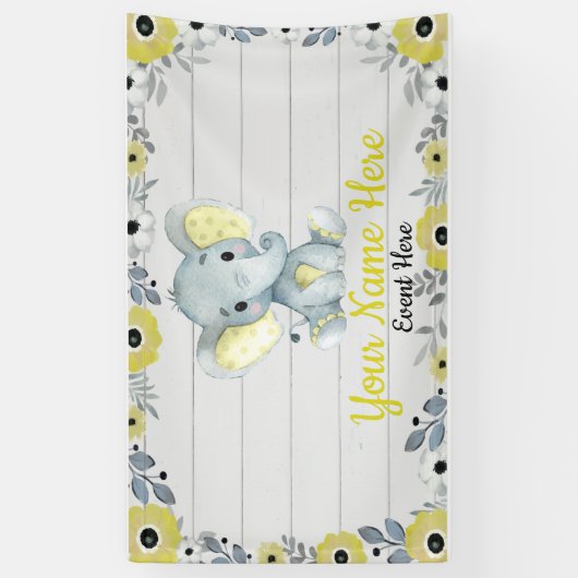 Banderoles Arrière-plan éléphant Fleurs rustiques Jaune (Vertical)