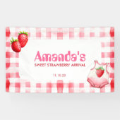 Banderoles Arrivée de fraise douce En vichy Baby shower rose (Horizontal)