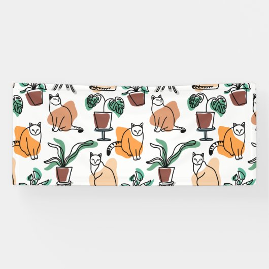 Banderoles Art de trait dessin chats et fleurs (Horizontal)