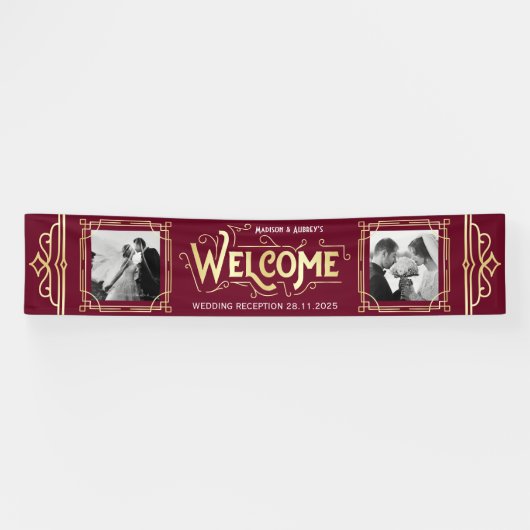 Banderoles Art Déco Mariage Gold Burgundy Diner Party (Horizontal)