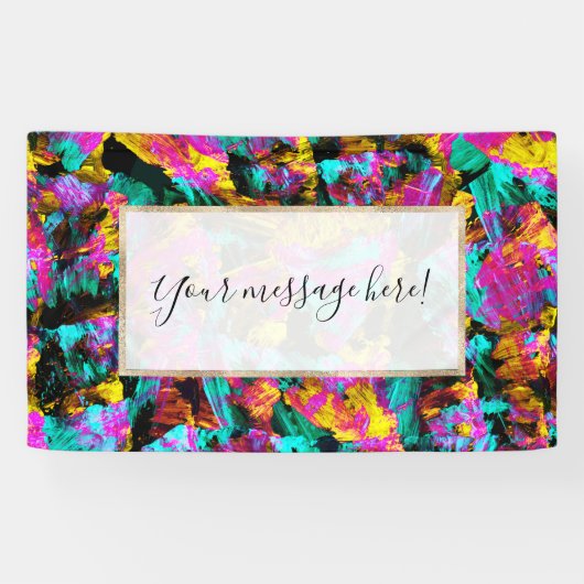 Banderoles Artsy Moderne Neon Couleurs Noir Abstrait Peinture (Horizontal)