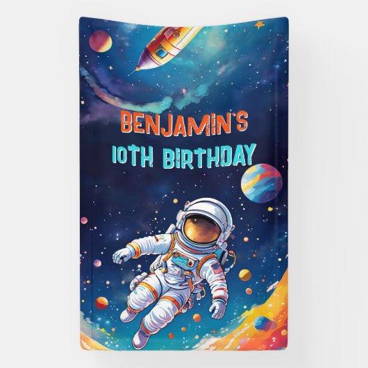 Banderoles Astronaut Deep Space Sky Planets Photo Birthday (Verticale)