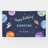Banderoles Astronaut Galaxy Anniversaire Bleu Bienvenue (Horizontal)