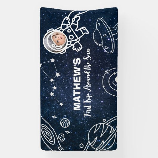 Banderoles Astronaut Planètes spatiales 1er anniversaire garç (Verticale)